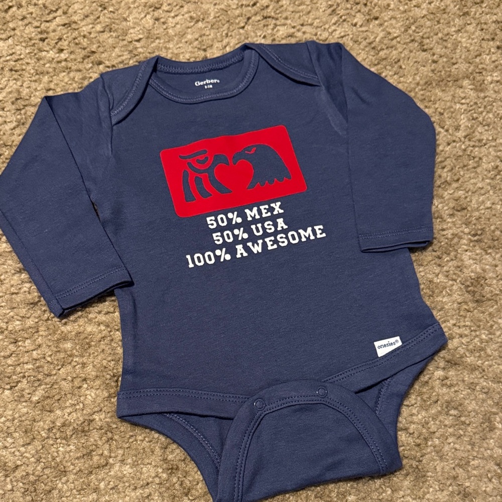 Blue Long Sleeve Baby Onesie with Red and White Graphic Mexico USA new size 0-3